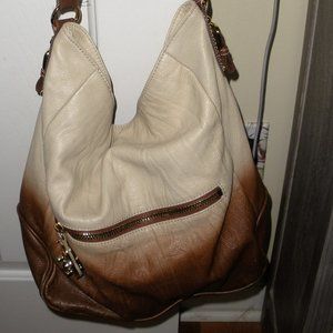 Steven Madden all leather Ombre satchel- shoulder bag Sand/crème - brown